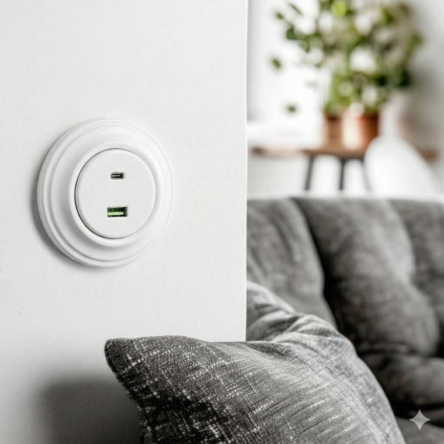 Kliklap - Retro USB πρίζα A+C με πλαίσιο σε χιονόλευκο