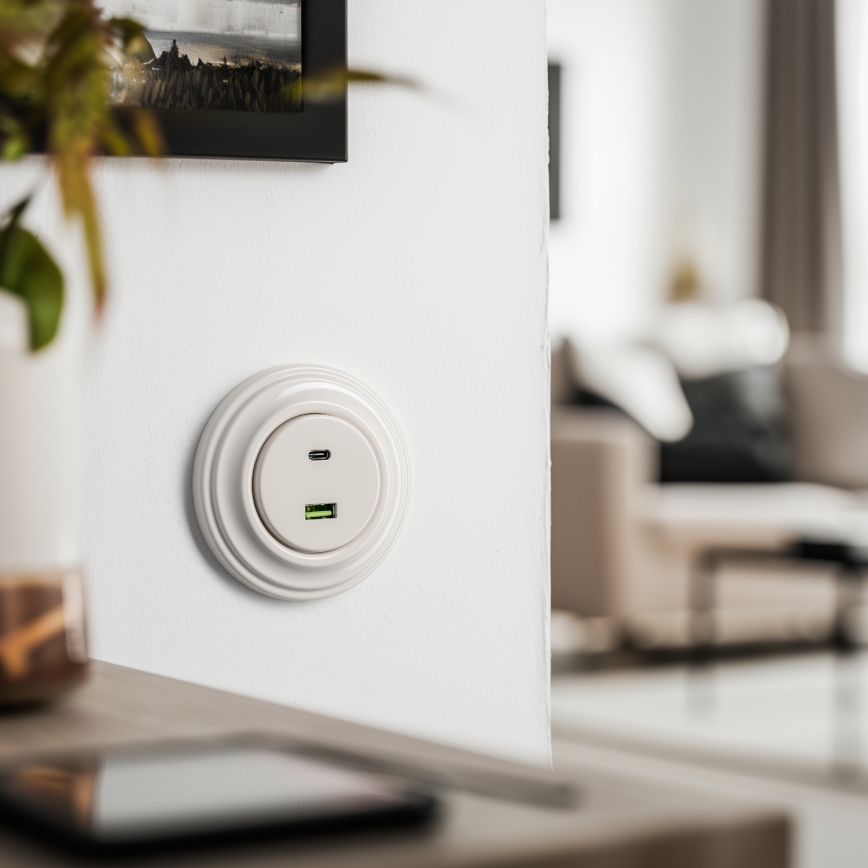 Kliklap - Retro USB πρίζα A+C με πλαίσιο, μπεζ