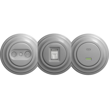 Kliklap - Ρετρό USB πρίζα A+C χωρίς πλαίσιο γκρι