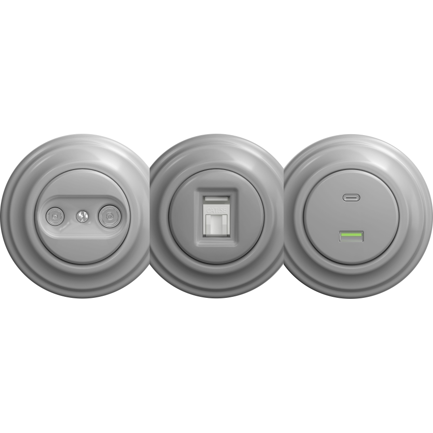 Kliklap - Ρετρό USB πρίζα A+C χωρίς πλαίσιο γκρι