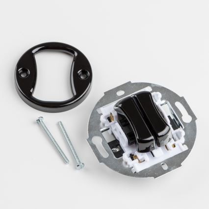 Kliklap - Retro διπλός διακόπτης σκάλας με πλαίσιο αρ. 6+6 μαύρος