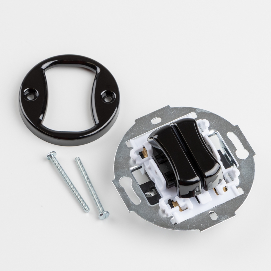 Kliklap - Retro διπλός διακόπτης σκάλας με πλαίσιο αρ. 6+6 μαύρος