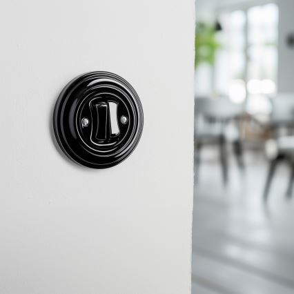 Kliklap - Retro διπλός διακόπτης σκάλας με πλαίσιο αρ. 6+6 μαύρος