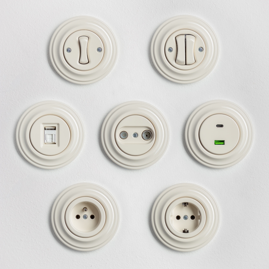 Kliklap - Retro μονοπολικός διακόπτης με πλαίσιο αρ. 1 σε μπεζ