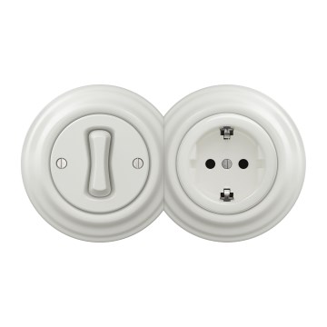 Kliklap - Retro μονόπολος διακόπτης αρ. 1 και πρίζα SCHUKO 230V με κομψό λευκό πλαίσιο