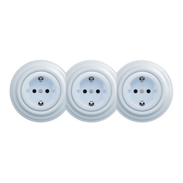 Kliklap - Τριπλή ρετρό οικιακή πρίζα τύπου SCHUKO 230V με πλαίσιο, μπλε