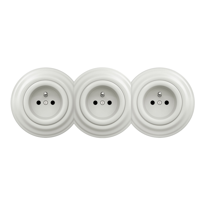 Kliklap - Τριπλή ρετρό οικιακή πρίζα με πλαίσιο 230 V, λευκή