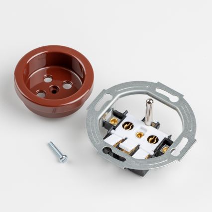 Kliklap - Τριπλή ρετρό οικιακή πρίζα με πλαίσιο 230V, καφέ