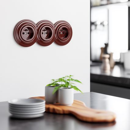 Kliklap - Τριπλή ρετρό οικιακή πρίζα με πλαίσιο 230V, καφέ