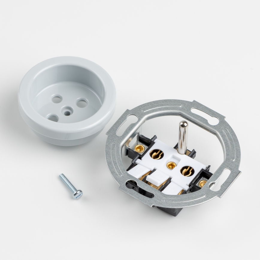 Kliklap - Τριπλή ρετρό οικιακή πρίζα με πλαίσιο 230V γκρι