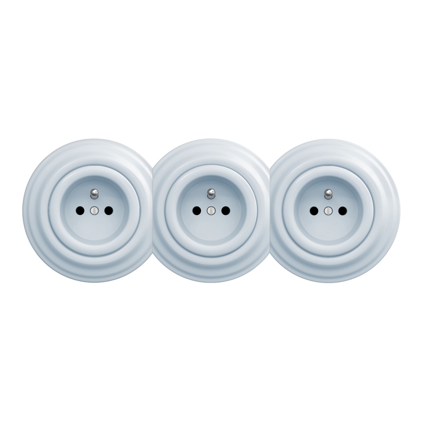 Kliklap - Τριπλή ρετρό οικιακή πρίζα με πλαίσιο, 230V, μπλε