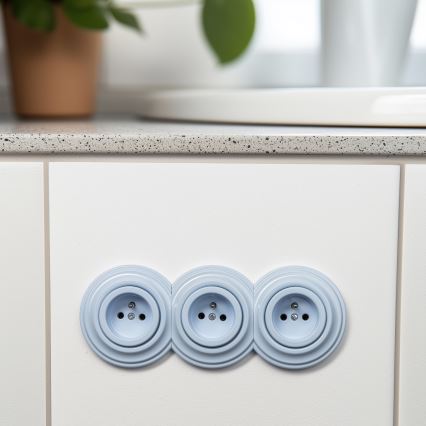 Kliklap - Τριπλή ρετρό οικιακή πρίζα με πλαίσιο, 230V, μπλε