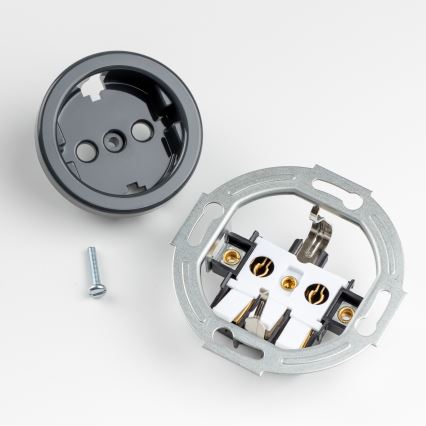 Kliklap - Τριπλή ρετρό οικιακή πρίζα με πλαίσιο SCHUKO 230V ανθρακί