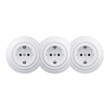 Kliklap - Τριπλή ρετρό οικιακή πρίζα με πλαίσιο SCHUKO 230V, λευκό σαν χιόνι
