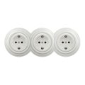 Kliklap - Τριπλή ρετρό οικιακή πρίζα με πλαίσιο SCHUKO 230V, κεραμική, λευκή
