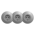 Kliklap - Τριπλή ρετρό οικιακή πρίζα με πλαίσιο SCHUKO 230V, γκρι