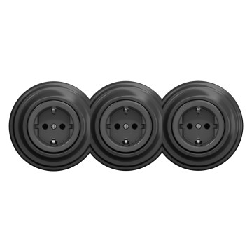 Kliklap - Τριπλή ρετρό οικιακή πρίζα με πλαίσιο SCHUKO 230V ανθρακί
