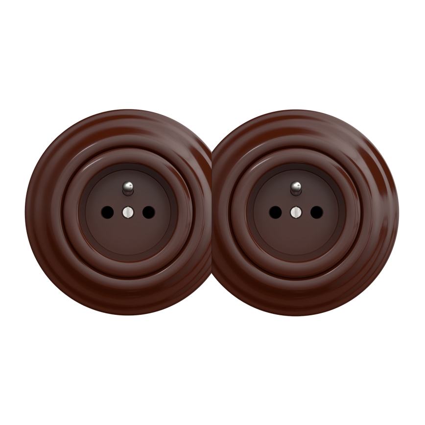Kliklap - Διπλή ρετρό πρίζα με πλαίσιο 230V καφέ