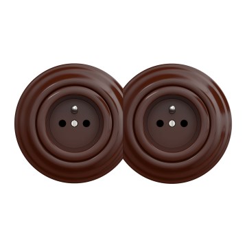 Kliklap - Διπλή ρετρό επιτοίχια πρίζα με πλαίσιο 230V, καφέ