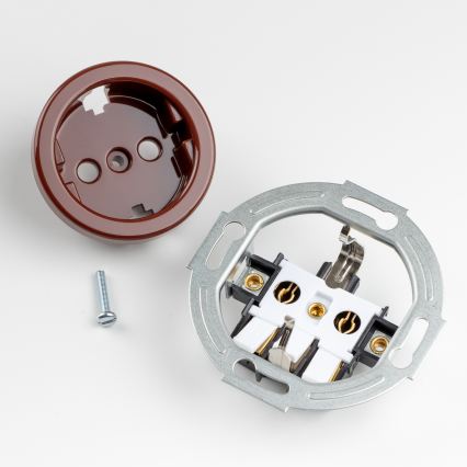Kliklap - Διπλή ρετρό οικιακή πρίζα SCHUKO 230V με πλαίσιο, καφέ