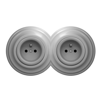 Kliklap - Διπλή ρετρό οικιακή πρίζα με πλαίσιο, 230 V, γκρι