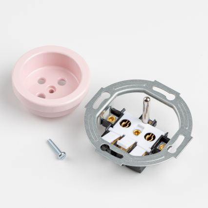 Kliklap - Διπλή ρετρό οικιακή πρίζα με πλαίσιο 230V σε αντικέ ροζ