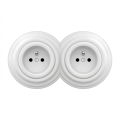 Kliklap - Διπλή ρετρό οικιακή πρίζα με πλαίσιο 230V, σε χιονάτο λευκό