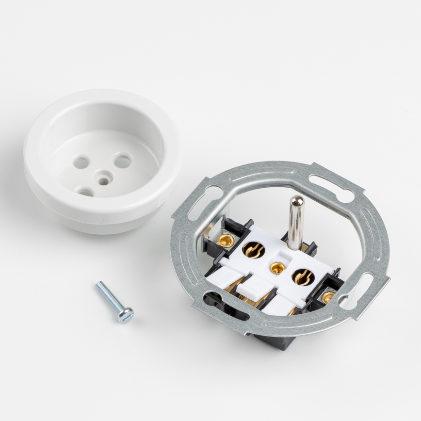 Kliklap - Διπλή ρετρό οικιακή πρίζα με πλαίσιο 230V, σε χιονάτο λευκό