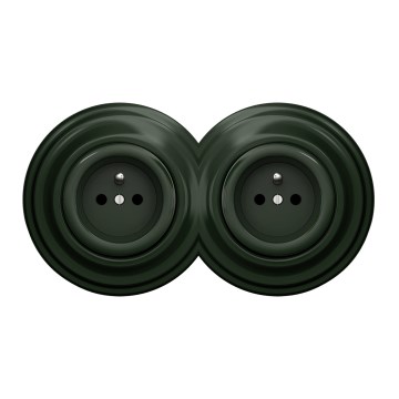 Kliklap - Διπλή ρετρό οικιακή πρίζα με πλαίσιο 230V πράσινη