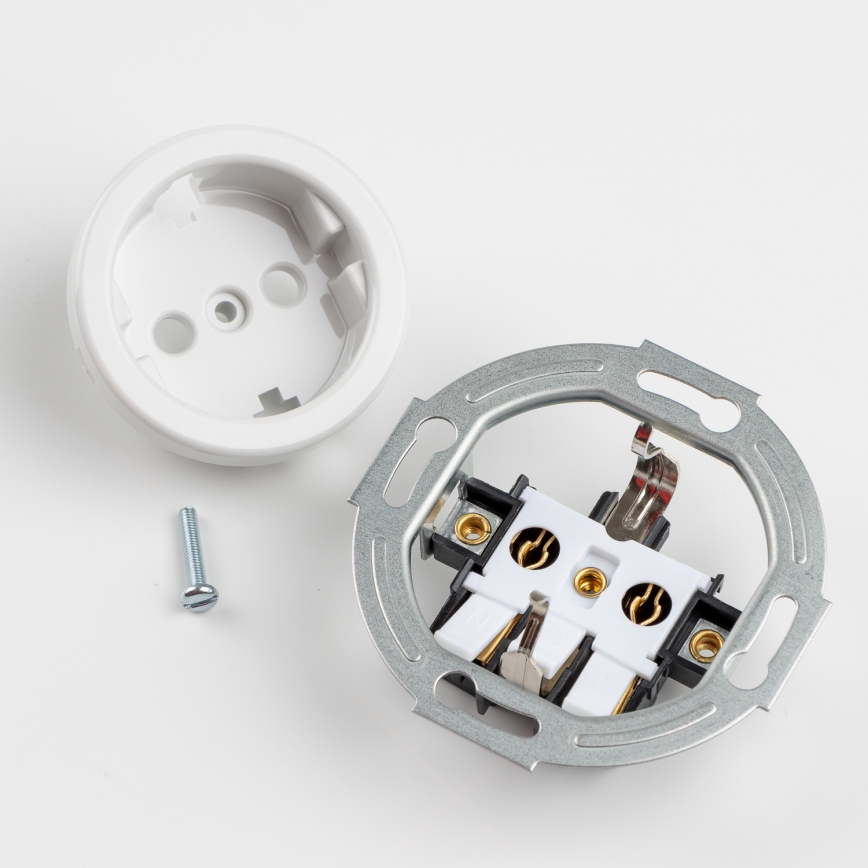 Kliklap - Διπλή ρετρό οικιακή πρίζα SCHUKO 230V/16A με πλαίσιο, κεραμική, λευκή