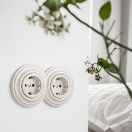 Kliklap - Διπλή ρετρό οικιακή πρίζα με πλαίσιο SCHUKO 230V/16A μπεζ