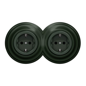 Kliklap - Διπλή ρετρό οικιακή πρίζα με πλαίσιο SCHUKO 230V, πράσινη