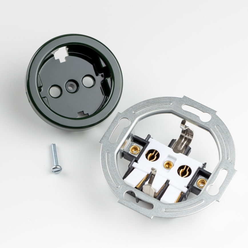 Kliklap - Διπλή ρετρό οικιακή πρίζα με πλαίσιο SCHUKO 230V, πράσινη