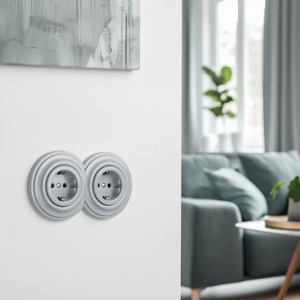 Kliklap - Διπλή ρετρό οικιακή πρίζα με πλαίσιο SCHUKO 230V γκρι
