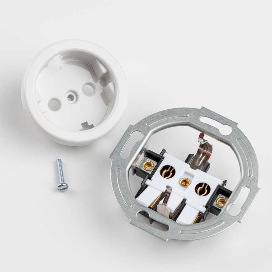 Kliklap - Διπλή ρετρό οικιακή πρίζα με πλαίσιο SCHUKO 230V, χιόνι-λευκή