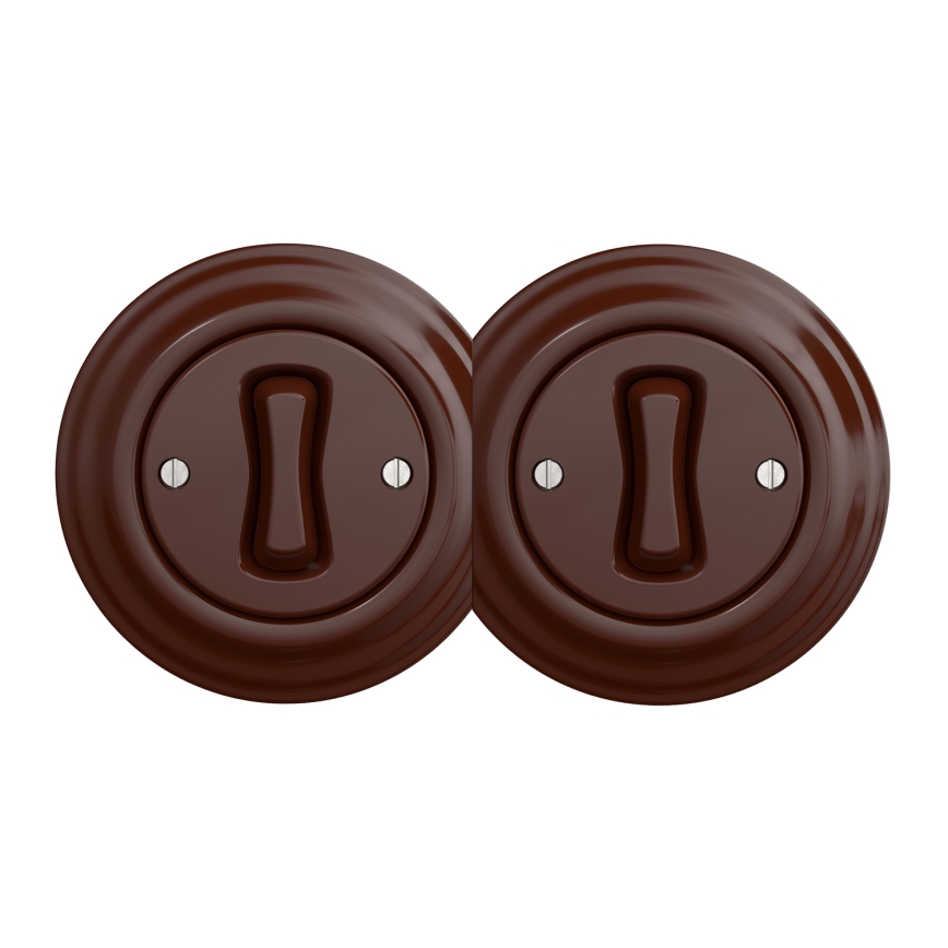 Kliklap - Διπλός ρετρό μονοπολικός διακόπτης με πλαίσιο αρ. 1, καφέ