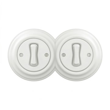 Kliklap - Διπλός ρετρό μονοπολικός διακόπτης με πλαίσιο αρ. 1 σε λευκό σαν το χιόνι