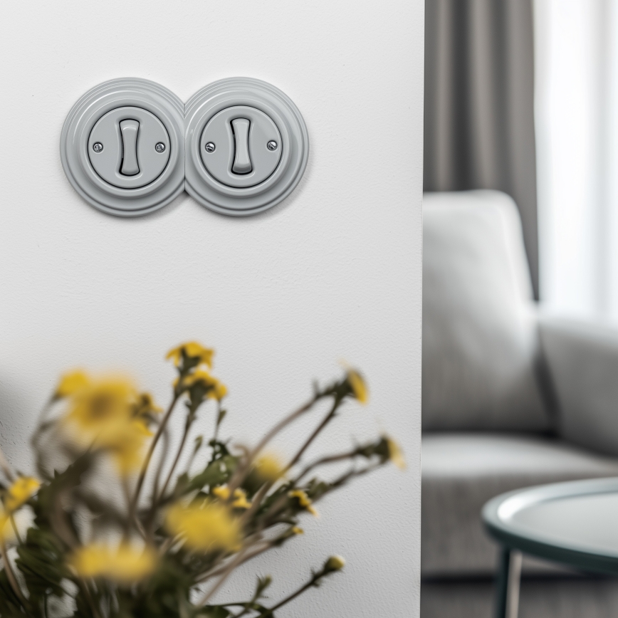 Kliklap - Διπλός ρετρό μονοπολικός διακόπτης με πλαίσιο αρ. 1, γκρι