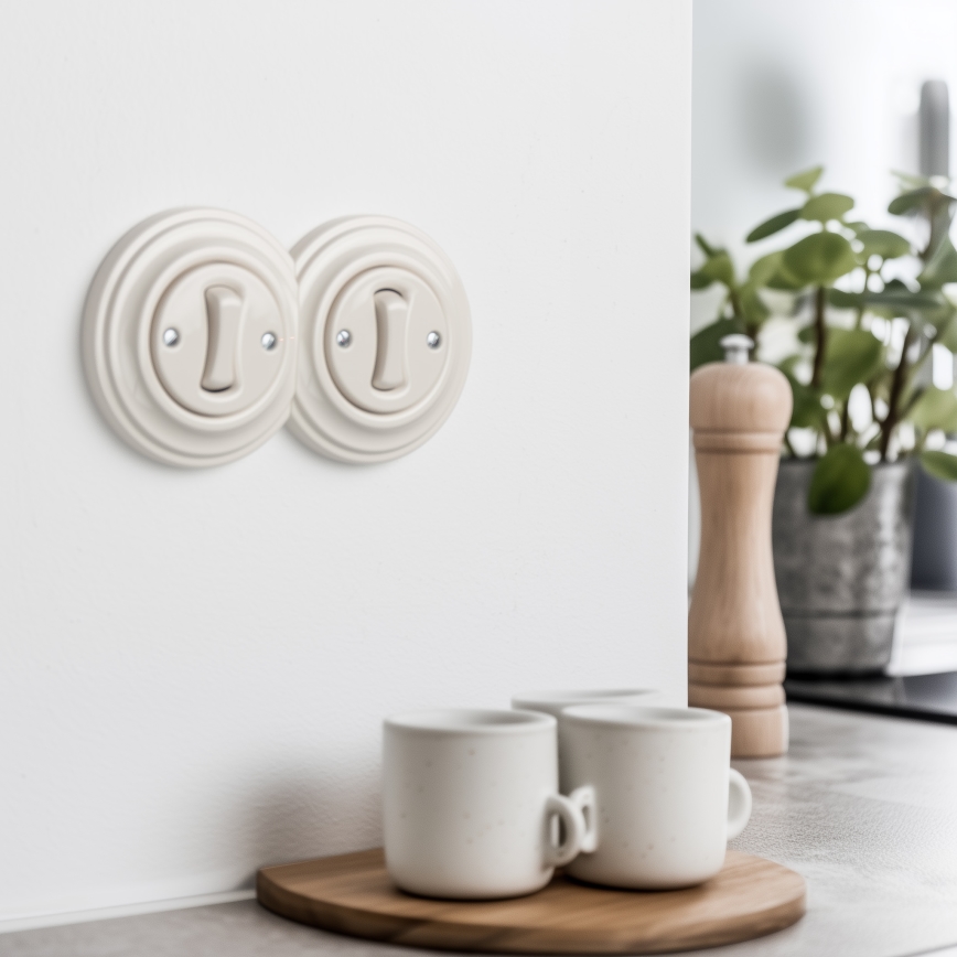 Kliklap - Διπλός ρετρό μονοπολικός διακόπτης με πλαίσιο αρ. 1 μπεζ