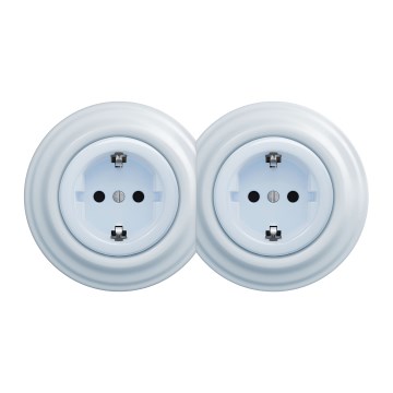 Kliklap - Διπλή ρετρό οικιακή πρίζα με πλαίσιο SCHUKO 230V μπλε