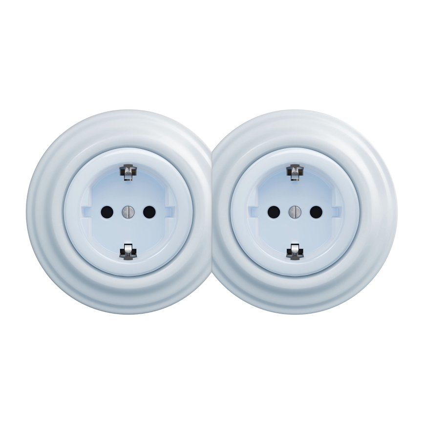 Kliklap - Διπλή ρετρό οικιακή πρίζα με πλαίσιο SCHUKO 230V μπλε