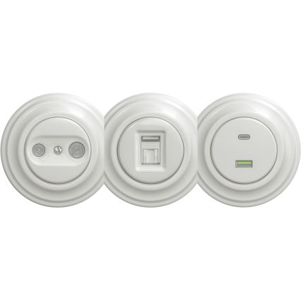 Kliklap - Ρετρό USB πρίζα A+C χωρίς πλαίσιο λευκή