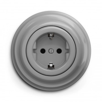 Kliklap - Ρετρό οικιακή πρίζα με πλαίσιο SCHUKO 230V/16A, γκρι