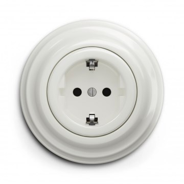 Kliklap - Ρετρό οικιακή πρίζα με πλαίσιο SCHUKO 230V/16A λευκή