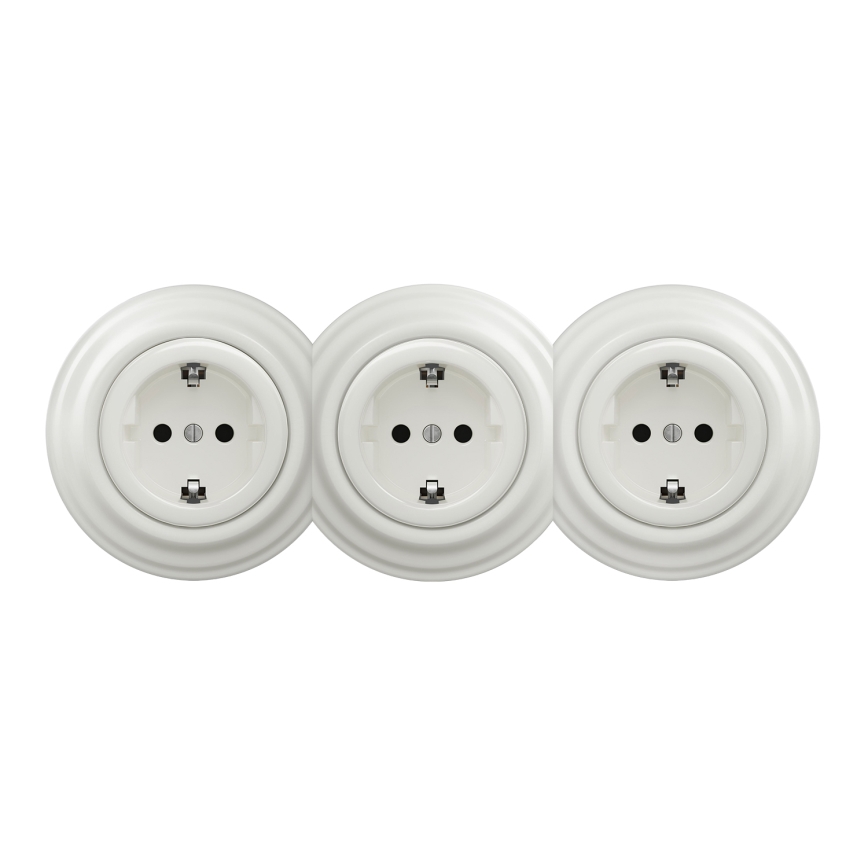 Kliklap - Τριπλή ρετρό οικιακή πρίζα με πλαίσιο SCHUKO 230V λευκή