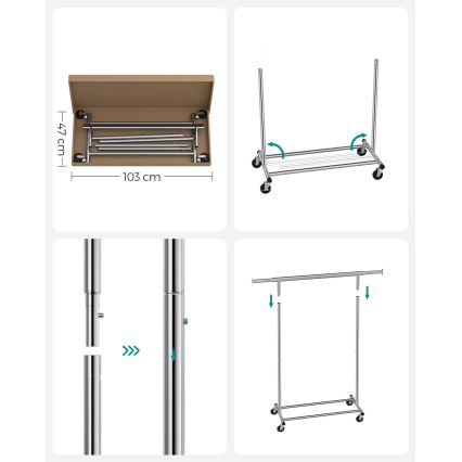 Κινητή επιδαπέδια κρεμάστρα LINEA, ασημί
