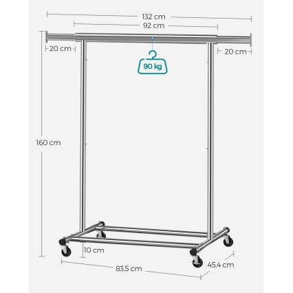 Κινητή επιδαπέδια κρεμάστρα LINEA, ασημί