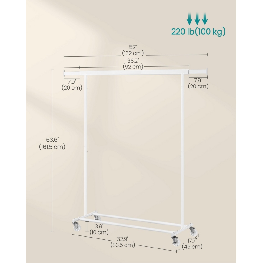 Κινητή επιδαπέδια κρεμάστρα LINEA λευκή