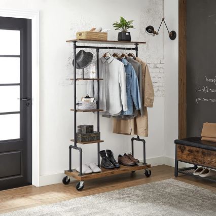 Κινητή επιδαπέδια κρεμάστρα LINEA, καφέ/μαύρη