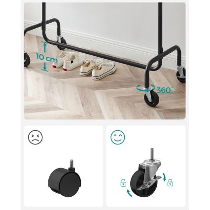 Κινητή επιδαπέδια κρεμάστρα LINEA, μαύρη